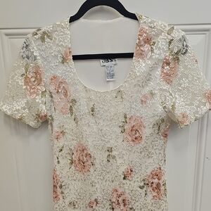 J.B.S, Floral, Lace, Women, Dress, Weddings, 90s, Maxi, Casual, Party, Sheer,